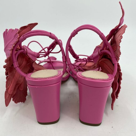 Cecelia Pink Hibiscus Heels | Size 7 Open Toe Block Heel - Picture 4 of 9